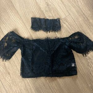 Sheer lace off the shoulder top